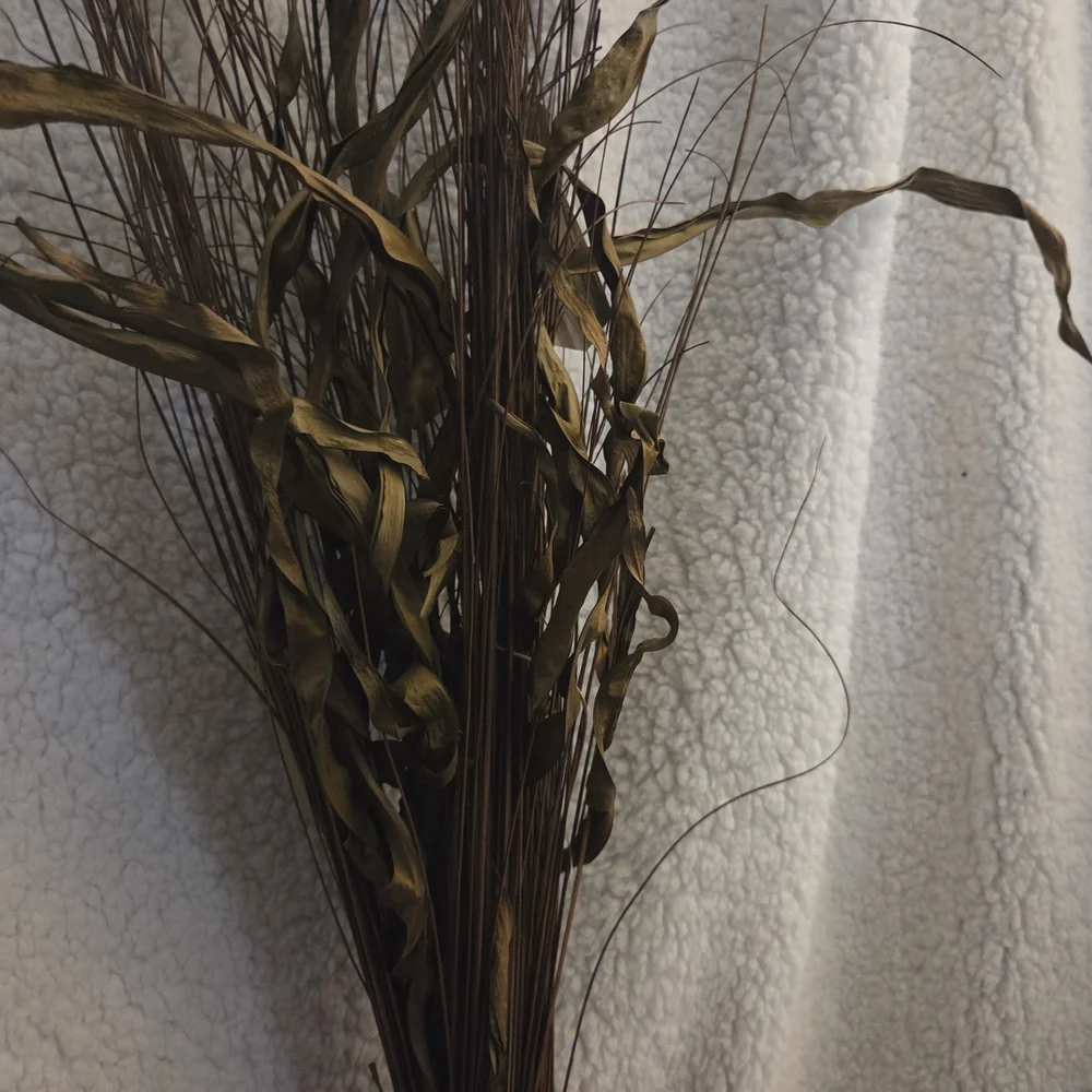 Vintage Carved Wood Table Vase w/ Dried Grass | Boho Accent Decor